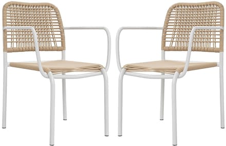 Vente-unique Set van 2 stapelbare tuinstoelen van metaal en geweven hars - Beige - NIOU van MYLIA