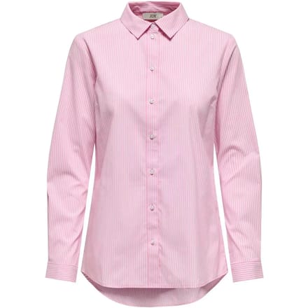 Jacqueline de Yong roze dames blouse   Punt kraag   Regular fit   Streep patroon   Knoopsluiting   Lange mouw Roze 40