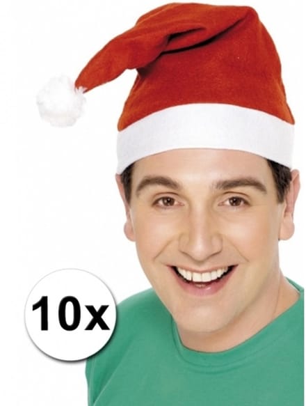 10x faram party kerstmuts - rood-wit - acryl - volwassenen