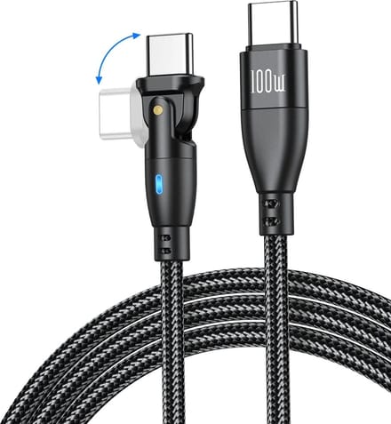 DrPhone ProCharge C2C Ultra USB-C naar USB-C Kabel 100W – 0,5 Meter – PD Snelladen – 180° Draaibaar – LED – Zwart