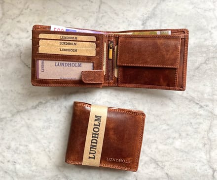 Lundholm leren heren portemonnee heren leer cognac - Uppsala serie - compact model - RFID anti skim
