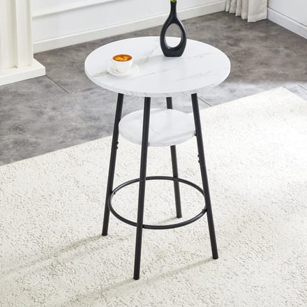STILVORA Bartafel - Marmorlook Met Opbergplank - Voor Keuken Eethoek En Café - MDF En Metaal - 60x60x89 Cm - Wit