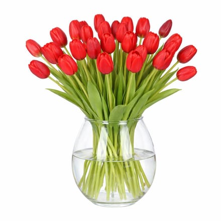 Bellatio Design Kunst tulpen boeket Bella - 24x stuks - rood - real touch - 40 cm