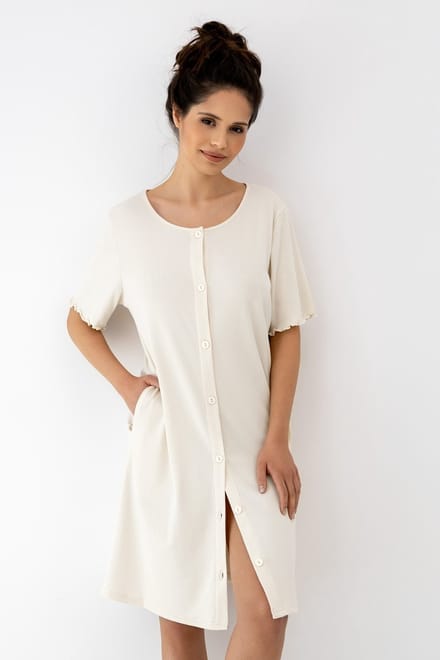 Sensis Viscose Nachthemd Dames Geribd Knoopsluiting Zakken Ecru BAYLA 36 / S