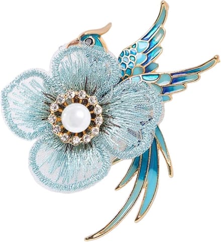 Fako Bijoux® - Broche - Vogel - Phoenix Met Bloem - 63x65mm - Blauw
