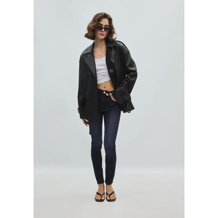 Stradivarius Getailleerde trenchcoat met leereffect  Zwart L