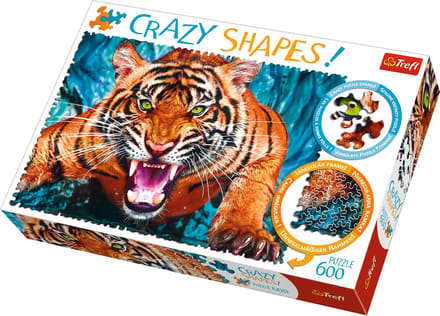 Trefl puzzel dieren - Crazy Shapes Facing a tiger 600 stukjes.