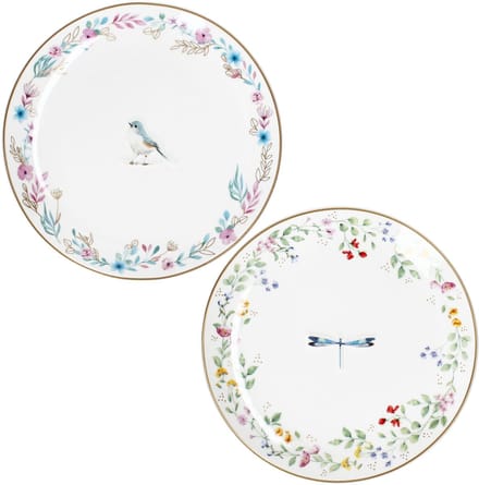 FANCY GARDEN Vogel & Libelle Taartbord Ø16,3cm van porselein – R1372#FGAR