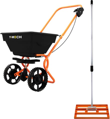 Roterende strooiwagen & gazon leveling hark - oranje - 50 cm - 25 kg