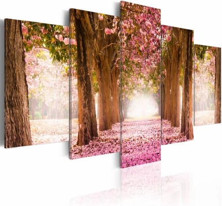 Schilderij - Bos in het Roze, 5luik , bruin , premium print op canvas