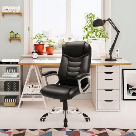 Bureaustoel Ergonomisch – Verstelbare Zithoogte – PU Kunstleer – Met Hoge Rugleuning en Armleuningen