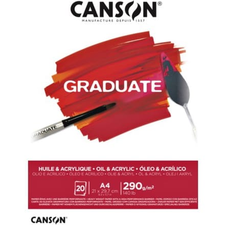 Schilderpapier canson graduate oil & acrylic 20vel 290gr a4 natuurlijk wit