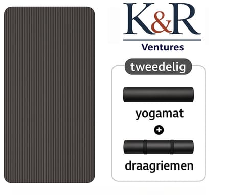 K&R Ventures Yogamat - 185 x 61 x 1 cm - Met draagriem - Zwart