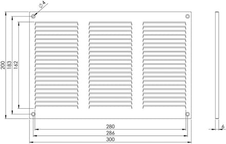 Zilver Metalen Ventilatie Rooster met Hor 300x200mm