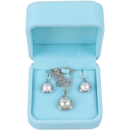 Dames Set Kunstparel Sieraden met Doosje Nep Parel Hanger Ketting Druppel Oorbellen Mode blue