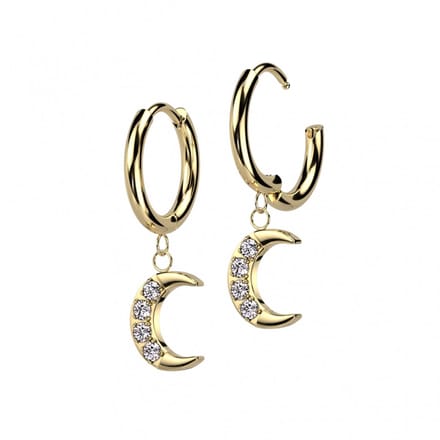 Oorbellen PVD maan hanger CZ steen 0.8x10 - goud - LMPiercings