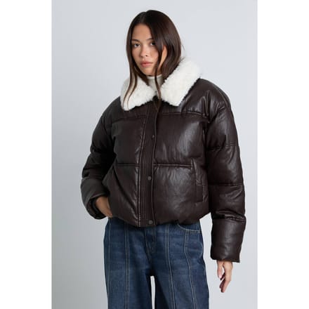 boohoo Dames Fur Collar Puffer | Chocolate | Maat: 12