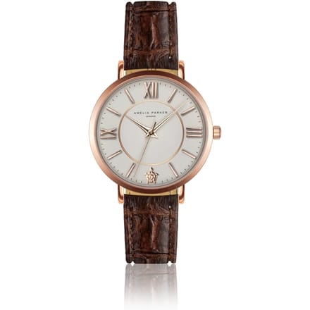 Lederen horloge voor vrouwen Amelia Parker Petite Classique Brown