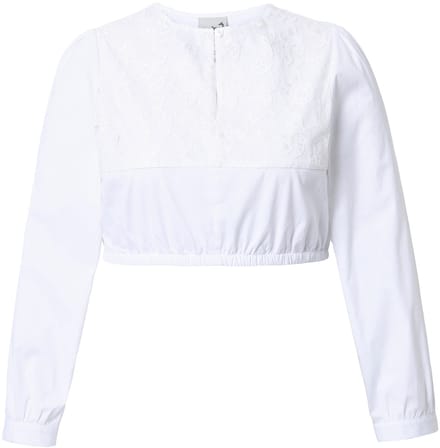 Ulla Popken - Dames - Dirndl blouse kant ronde hals lange mouw elastische zoom - Sneeuwwit - Maat 56