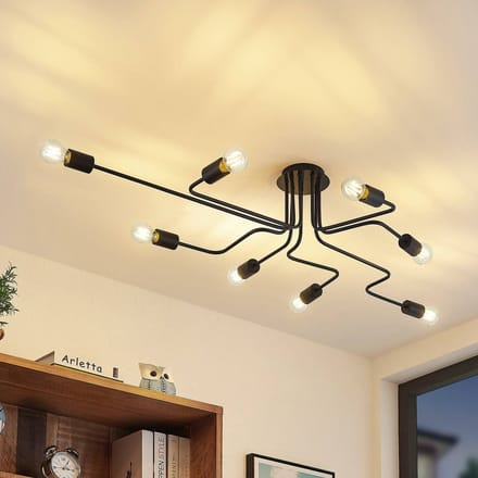 Lindby - plafondlamp - 8lichts - ijzerstaal - H: 20 cm - E27 - zwart