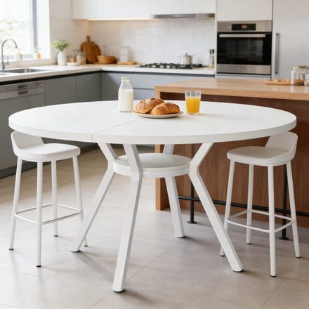 REDOM - Ronde Eettafel - Eenvoudig Ontwerp - Voor Eetkamer - Metaal En Hout - Wit - 119,4 Cm
