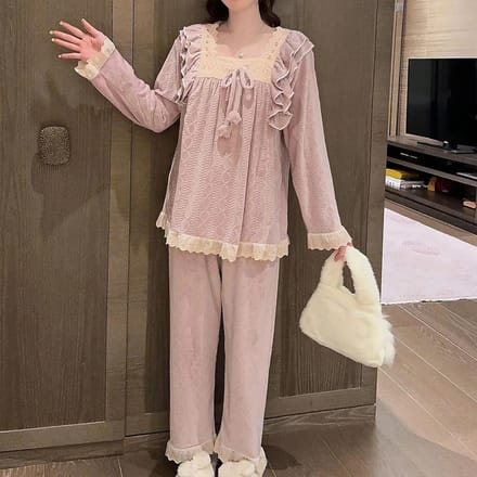 Pyjama femme extra large Pyjama femme velours Pyjama femme hiver Vêtements maison femme 5XL violet