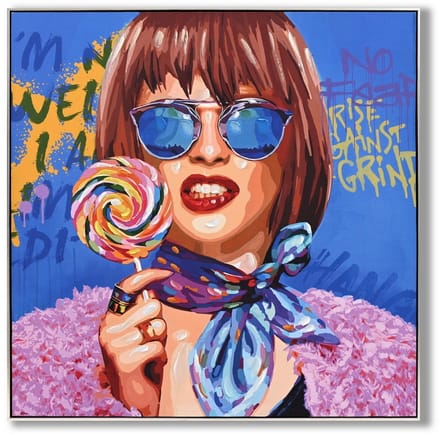 Schilderij vrouw lollypop 100x100cm - op