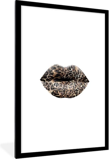Fotolijst incl. Poster - Lippen - Tijgerprint - Wit - 60x90 cm - Posterlijst