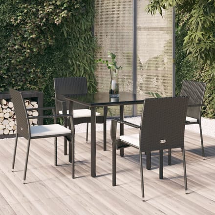vidaXL - 5-delige - Tuinset - met - kussens - poly - rattan - zwart