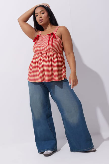 Limited Collection Top Met Gingham Ruit En Strikdetail In Rood Size 46