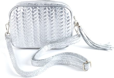Giuliano Lederen Metallic Schoudertas Victoria - made in Italy - zilver