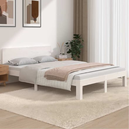 vidaXL - Bedframe - massief - hout - wit - 150x200 - cm