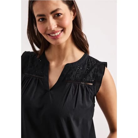 Blousetop met gespleten hals en shiffley-details
