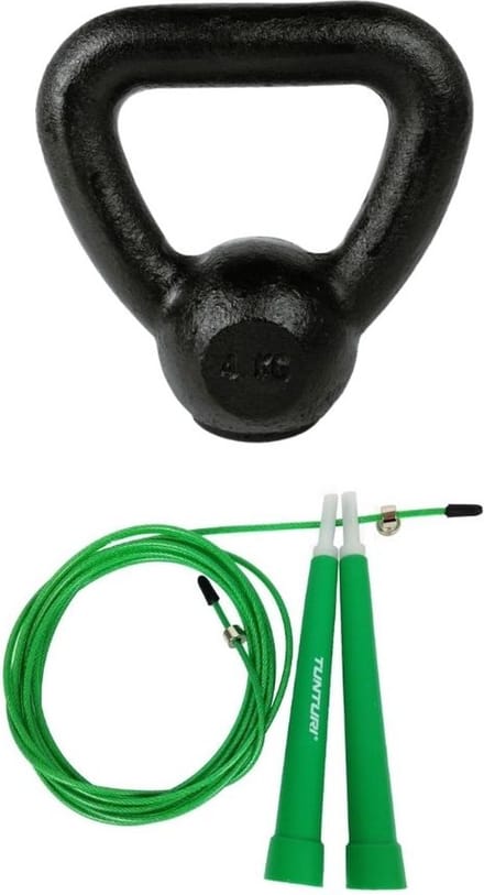Tunturi - Fitness Set - Springtouw Groen - Kettlebell 4 kg