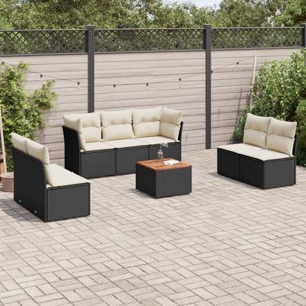 vidaXL - 8-delige - Loungeset - met - kussens - poly - rattan - zwart