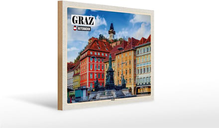 Holzschild Reise Graz Österreich Altstadt Architektur 40x30cm