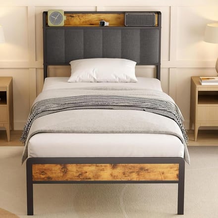 Upholstered Bed 90 x 200 cm with Sturdy Metal Frame