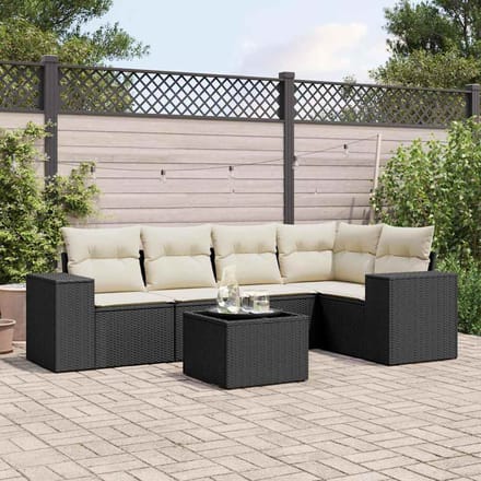 vidaXL - 6-delige - Loungeset - met - kussens - poly - rattan - zwart