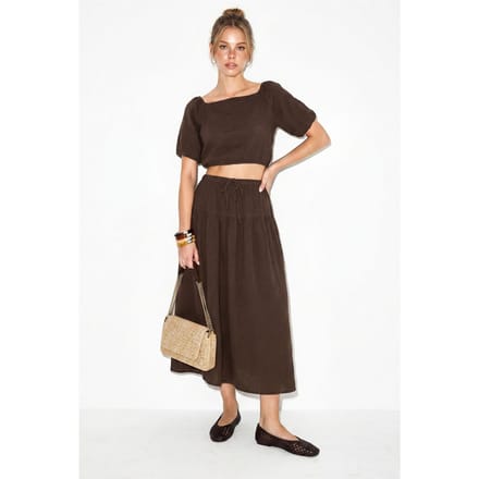 Katoenen Seersucker Blouse en Midi Rok Set