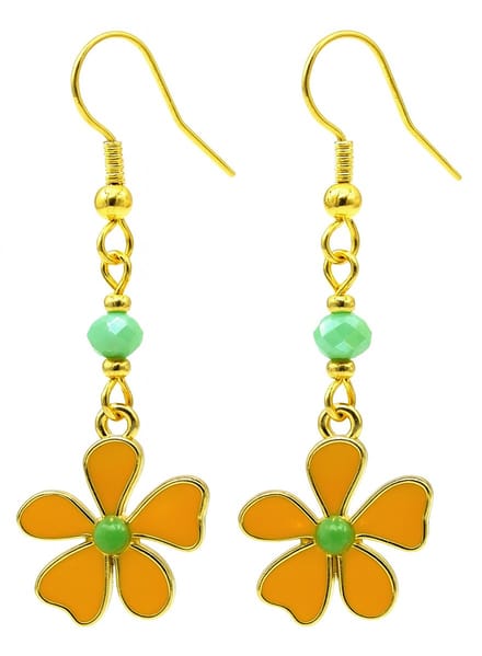 Dames oorbellen - zonnebloem - geel - goudkleurig - groene kristal