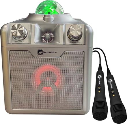 N-GEAR Disco Star 710 Silver - Bluetooth Speaker - Karaoke Set - Party Box met Sterrenprojector & 2 Microfoons