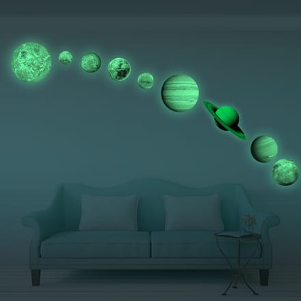 Fosforescerende zelfklevende muurstickers van planeten uit ons zonnestelsel.