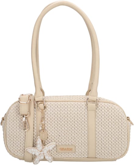 Charm London Capri Handtas - Schoudertas - Gestreept - Bag Charm - Rietlook - Dames - Beige