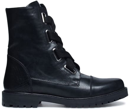 Manfield - Dames - Zwarte leren biker boots - Maat 39