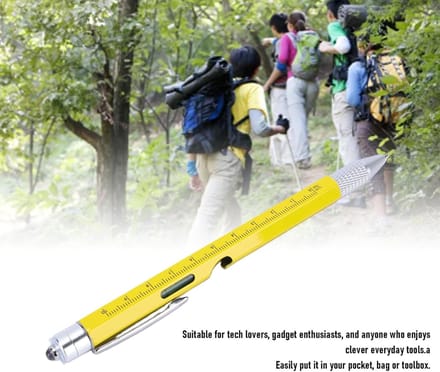 Multitool Pen - 9-in-1 Gereedschap - Klusjes Oplossen - Ingebouwd LED Licht - 1 Aantal - Geel