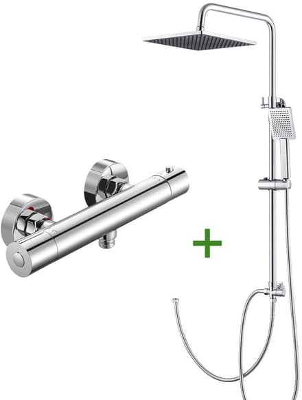DERW Max Doucheset met thermostaatkraan - Regendouche Ø 25,4 cm - Handdouche Ø 8.5 cm - Chroom