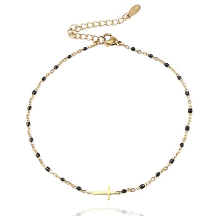 Enkelband Goud & Emaille - Cross Black