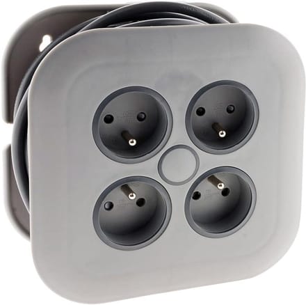 Wandhaspel 7 Meter met 4 Stopcontacten en Zekering - 16A - Grijs