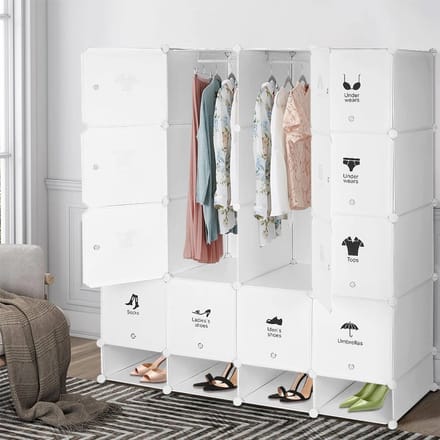 Linkforu - Modulaire Kledingkast - Met Hanggedeelte - Opvouwbaar - Ruimtebesparend - Wit - 165x147x36 CM