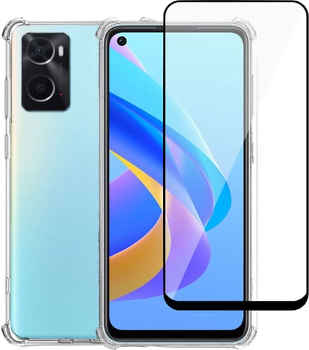Geschikt voor Oppo A76 Hoesje + Screenprotector – Full Cover Gehard Glas – Shock Proof Case – Transparant